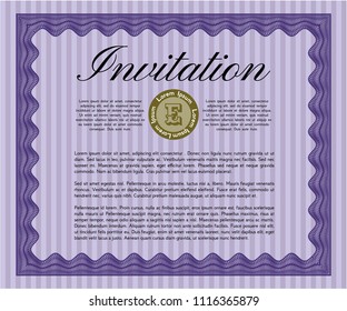Violet Invitation template. With guilloche pattern. Artistry design. Vector illustration. 