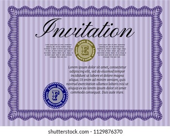 Violet Invitation template. With guilloche pattern and background. Customizable, Easy to edit and change colors. Superior design. 