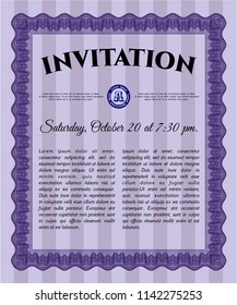 Violet Invitation template. With guilloche pattern. Vector illustration. Modern design. 