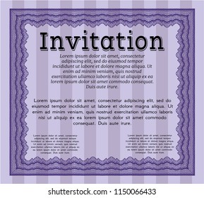 Violet Invitation template. With guilloche pattern and background. Money Pattern design. Detailed. 