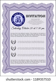 Violet Invitation template. With guilloche pattern. Customizable, Easy to edit and change colors. Beauty design. 