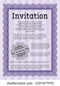 Violet Invitation template. With guilloche pattern and background. Customizable, Easy to edit and change colors. Nice design. 