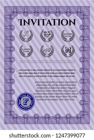 Violet Invitation template. With guilloche pattern and background. Elegant design. Detailed. 