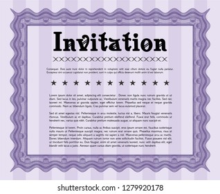 Violet Invitation template. With guilloche pattern. Detailed. Nice design. 