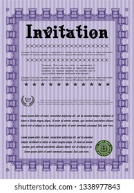 Violet Invitation template. With guilloche pattern. Customizable, Easy to edit and change colors. Artistry design. 