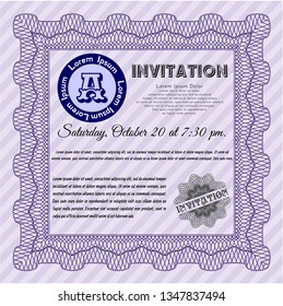 Violet Invitation template. With guilloche pattern. Vector illustration. Artistry design. 