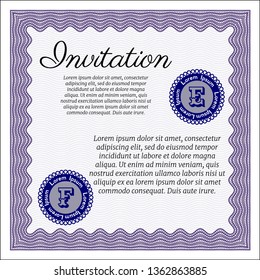 Violet Invitation template. With guilloche pattern and background. Vector illustration. Nice design. 