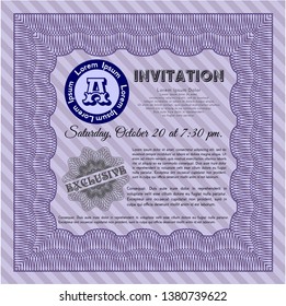 Violet Invitation template. With guilloche pattern. Retro design. Customizable, Easy to edit and change colors. 