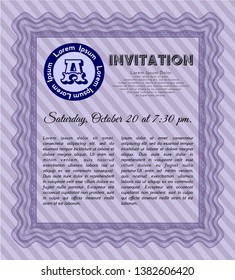 Violet Invitation template. With guilloche pattern. Money style design. Customizable, Easy to edit and change colors. 