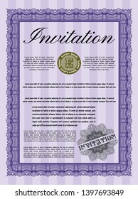 Violet Invitation template. With guilloche pattern. Detailed. Excellent design. 