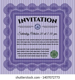 Violet Invitation template. With guilloche pattern. Cordial design. Detailed. 