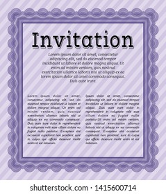 Violet Invitation template. With guilloche pattern and background. Vector illustration. Nice design. 