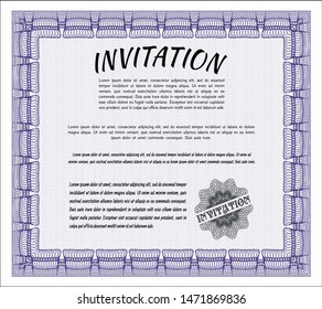 Violet Invitation template. With guilloche pattern and background. Retro design. Customizable, Easy to edit and change colors. 