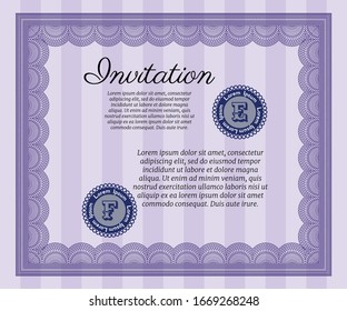 Violet Invitation template. With guilloche pattern and background. Beauty design. Detailed. 