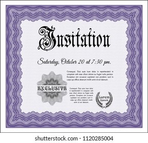 Violet Invitation template. With linear background. Vector illustration. Money design. 