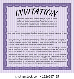 Violet Invitation template. With linear background. Modern design. Vector illustration. 