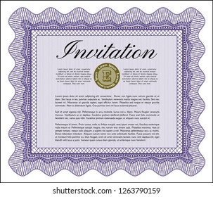 Violet Invitation template. With linear background. Customizable, Easy to edit and change colors. Artistry design. 