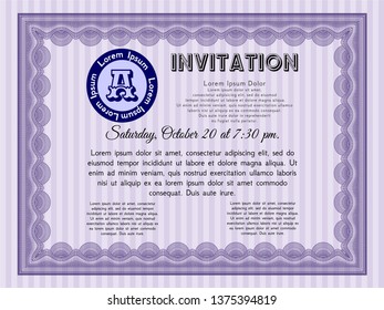 Violet Invitation template. With linear background. Vector illustration. Artistry design. 