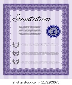 Violet Invitation template. Lovely design. Printer friendly. Detailed. 