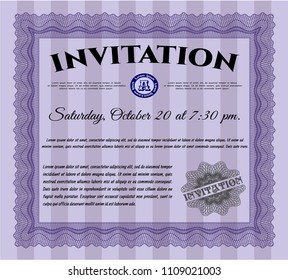 Violet Invitation template. Modern design. Detailed. With guilloche pattern and background. 