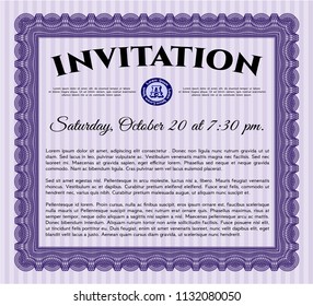 Violet Invitation template. Modern design. Detailed. With guilloche pattern and background. 