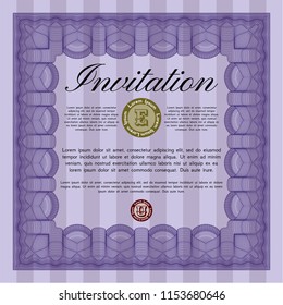 Violet Invitation template. Modern design. Customizable, Easy to edit and change colors. Complex background. 