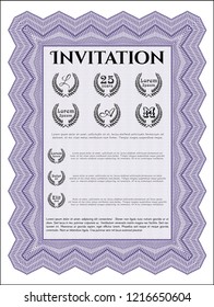 Violet Invitation template. Modern design. Detailed. With complex linear background. 