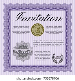 Violet Invitation template. Modern design. Customizable, Easy to edit and change colors. With linear background. 