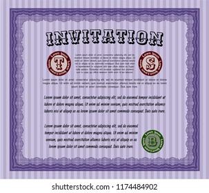 Violet Invitation template. Money design. With linear background. Detailed. 