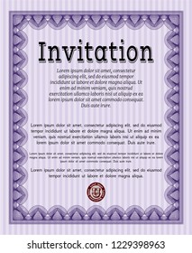 Violet Invitation template. Money design. Vector illustration. Easy to print. 