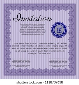 Violet Invitation template. Money Pattern design. With great quality guilloche pattern. Customizable, Easy to edit and change colors. 