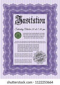 Violet Invitation template. Money Pattern design. With complex background. Detailed. 