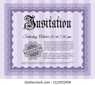 Violet Invitation template. Money Pattern. Customizable, Easy to edit and change colors. With complex background. 