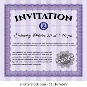 Violet Invitation template. Money Pattern design. Customizable, Easy to edit and change colors. With complex linear background. 