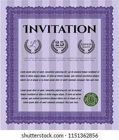 Violet Invitation template. Money Pattern. Detailed. With background. 