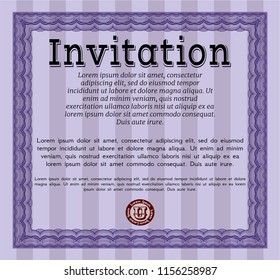 Violet Invitation template. Money Pattern design. With background. Vector illustration. 