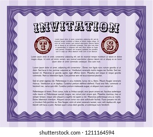 Violet Invitation template. Money Pattern design. Detailed. Printer friendly. 