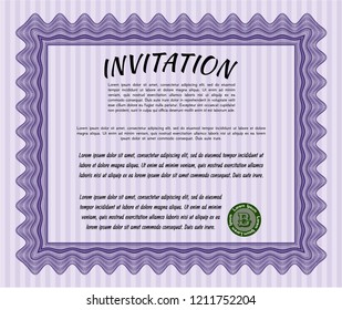 Violet Invitation template. Money Pattern. Printer friendly. Vector illustration. 