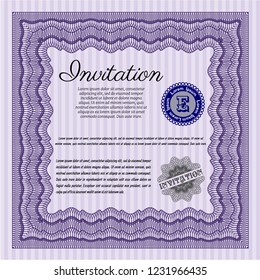 Violet Invitation template. Money Pattern. Vector illustration. Easy to print. 