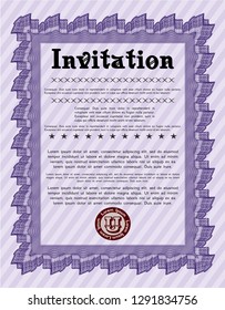 Violet Invitation template. Money Pattern design. With linear background. Customizable, Easy to edit and change colors. 