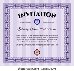 Violet Invitation template. Money Pattern design. Customizable, Easy to edit and change colors. Printer friendly. 