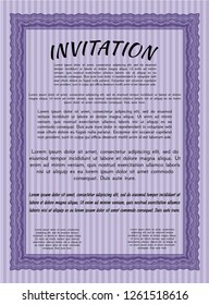 Violet Invitation template. Money style design. With complex background. Detailed. 
