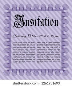 Violet Invitation template. Money style design. Vector illustration. With guilloche pattern. 