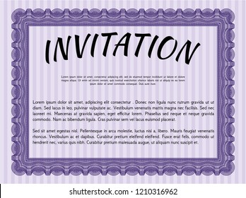 Violet Invitation template. Nice design. Detailed. Easy to print. 
