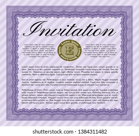 Violet Invitation template. Nice design. With linear background. Detailed. 