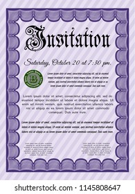Violet Invitation template. Perfect design. Detailed. Printer friendly. 