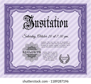 Violet Invitation template. Perfect design. With linear background. Vector illustration. 