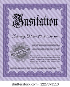 Violet Invitation template. Perfect design. With guilloche pattern. Detailed. 