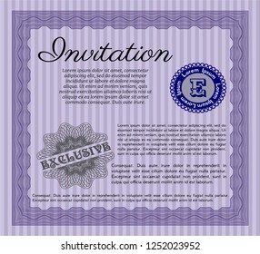 Violet Invitation template. Perfect design. With linear background. Detailed. 
