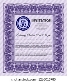 Violet Invitation template. Perfect design. Vector illustration. With great quality guilloche pattern. 